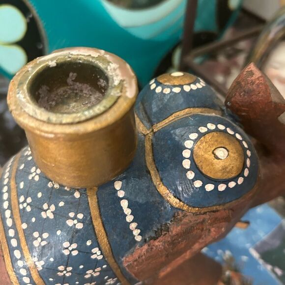 Wooden Hand Craved Elegant  Elephant Candle Stick Holder - Picture 6 of 16